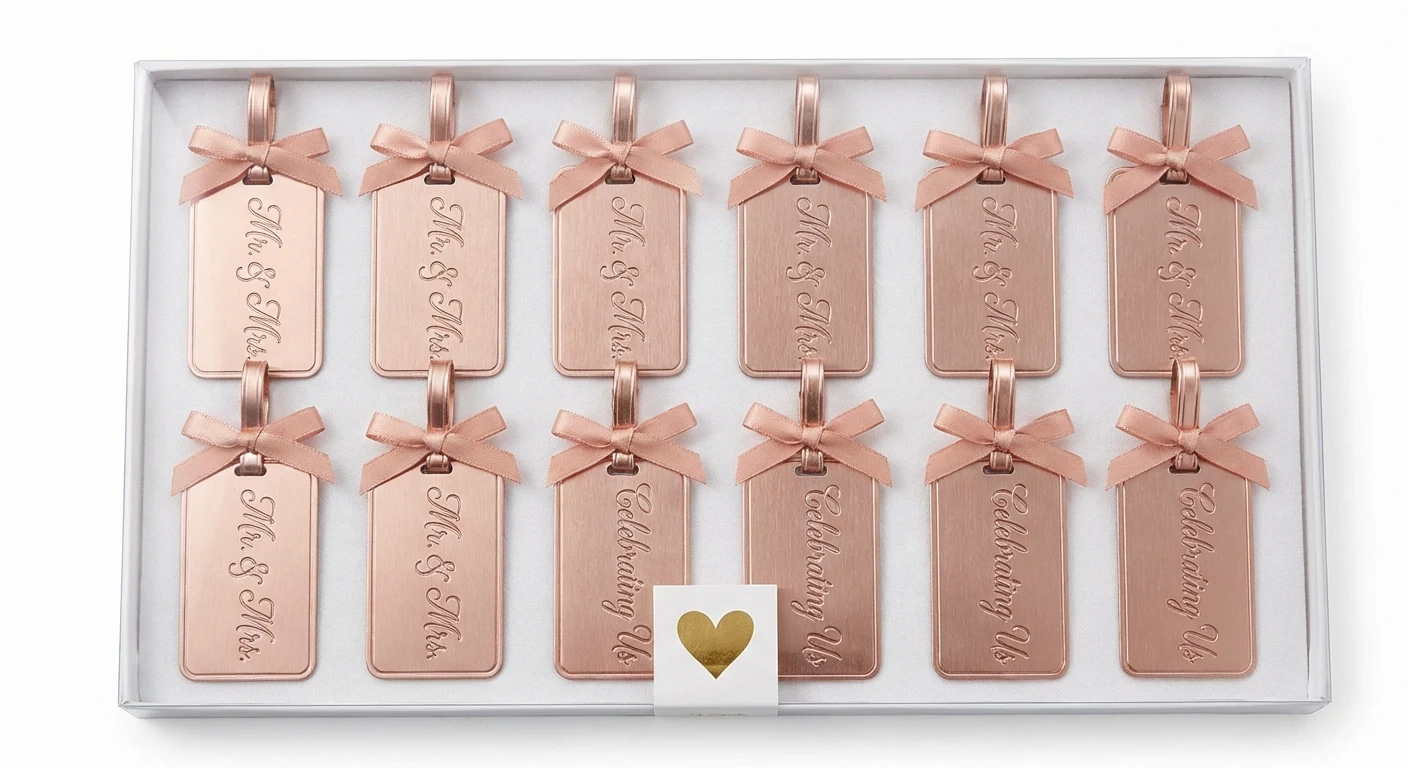 Kate Aspen Personalized Rose Gold Luggage Tags Favor 12-Pack