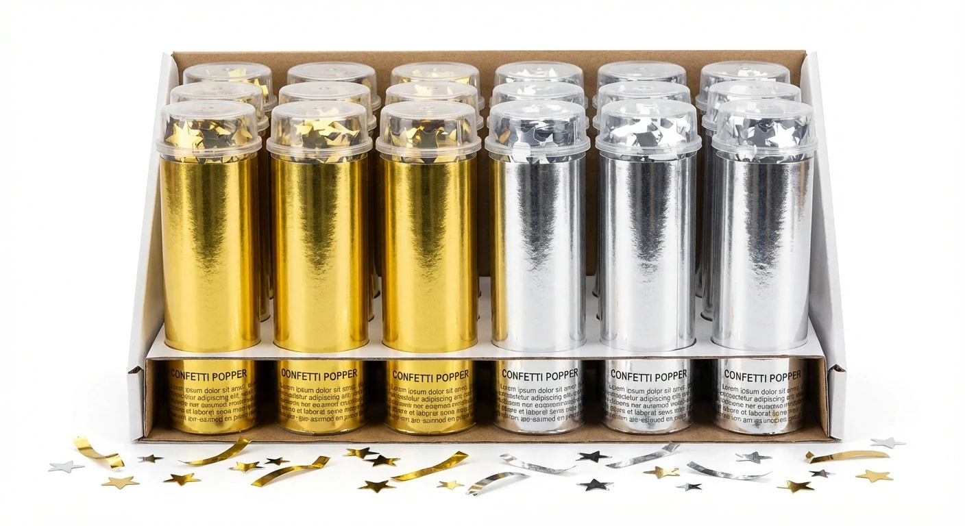 LoveStar Confetti Poppers 12-Pack Gold and Silver