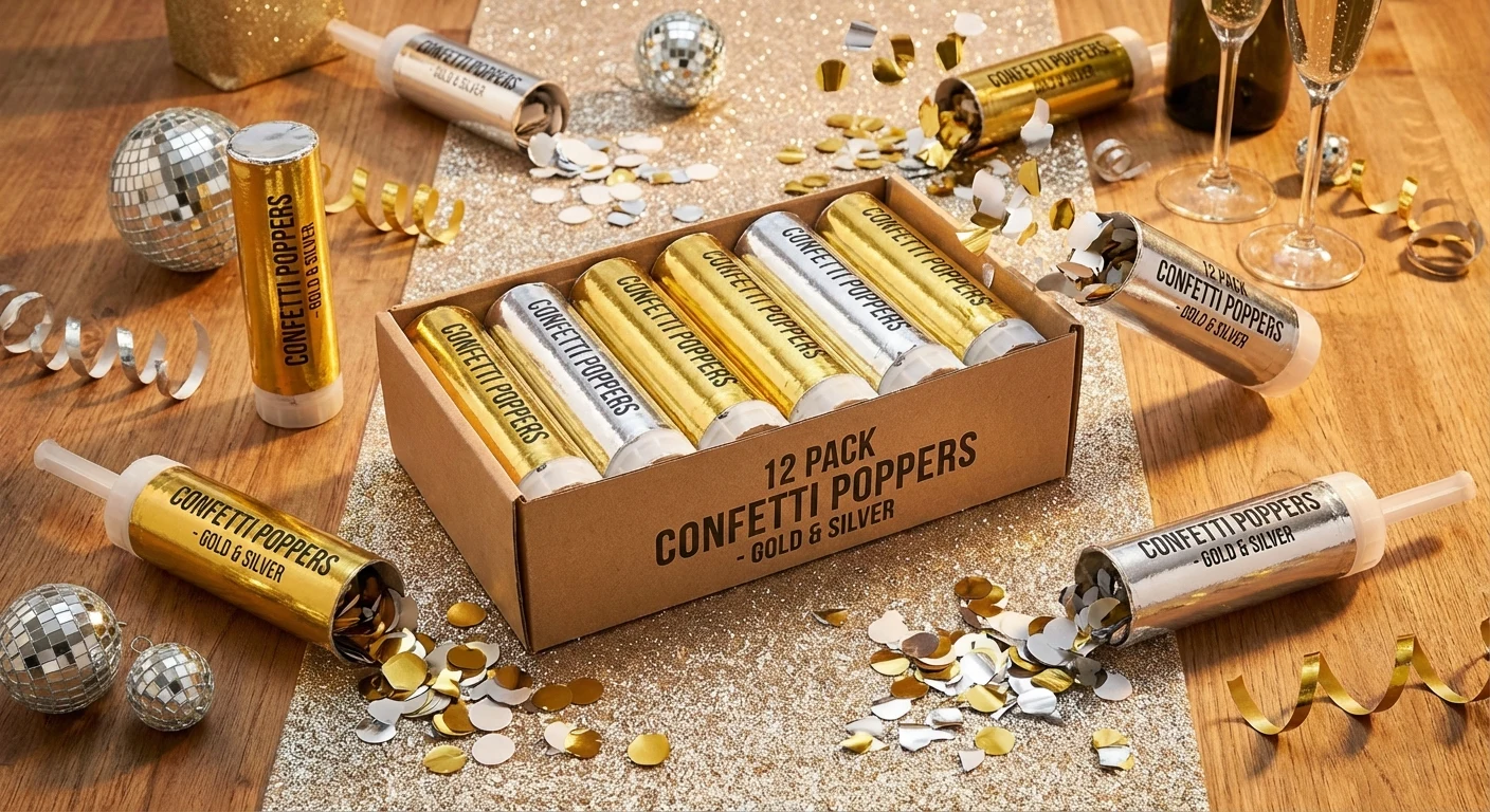 LoveStar Confetti Poppers 12-Pack Gold and Silver image 3