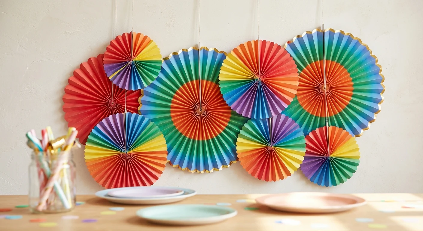 Meri Meri Rainbow Paper Fan Decorations 12ct image 2