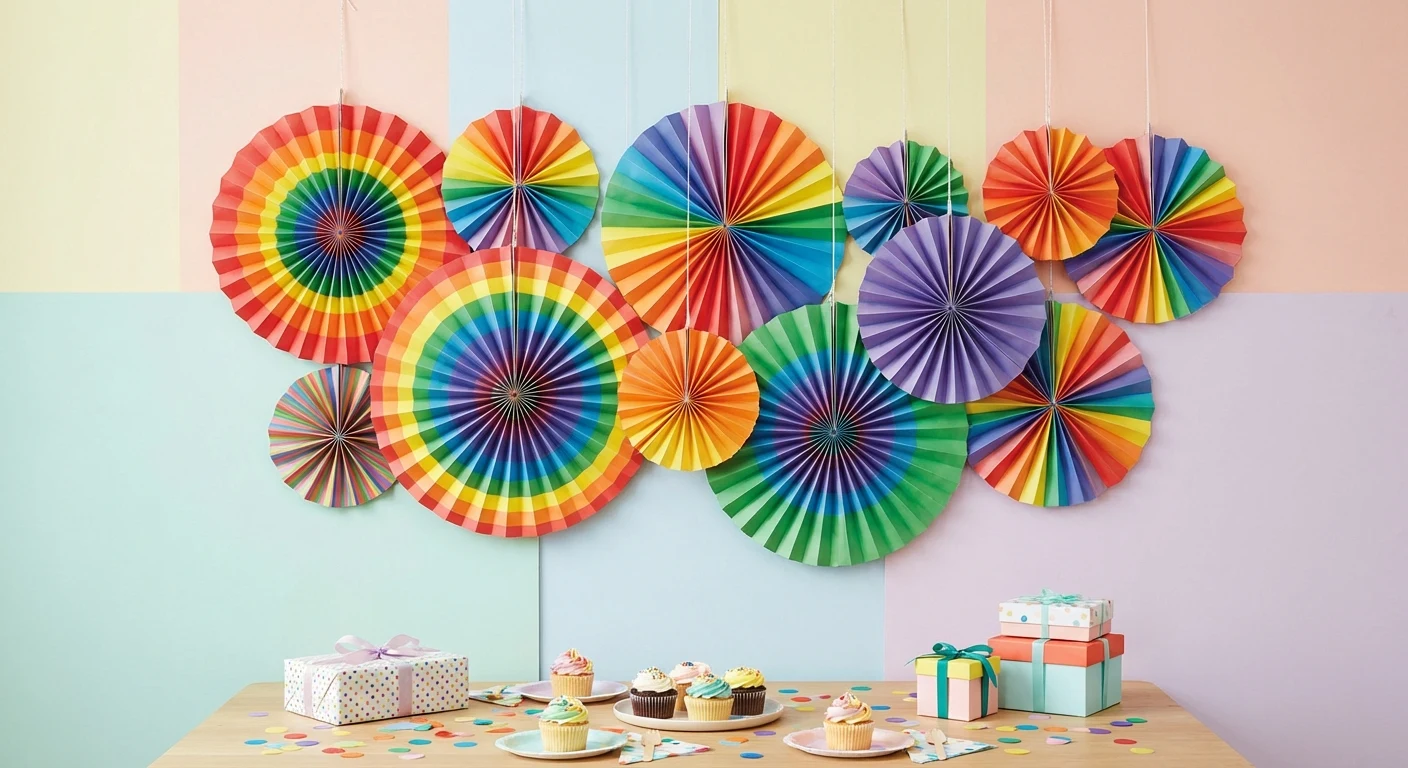Meri Meri Rainbow Paper Fan Decorations 12ct image 3